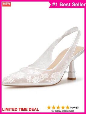 Rhinestone Embroidered Slingback Kitten Heel Pump